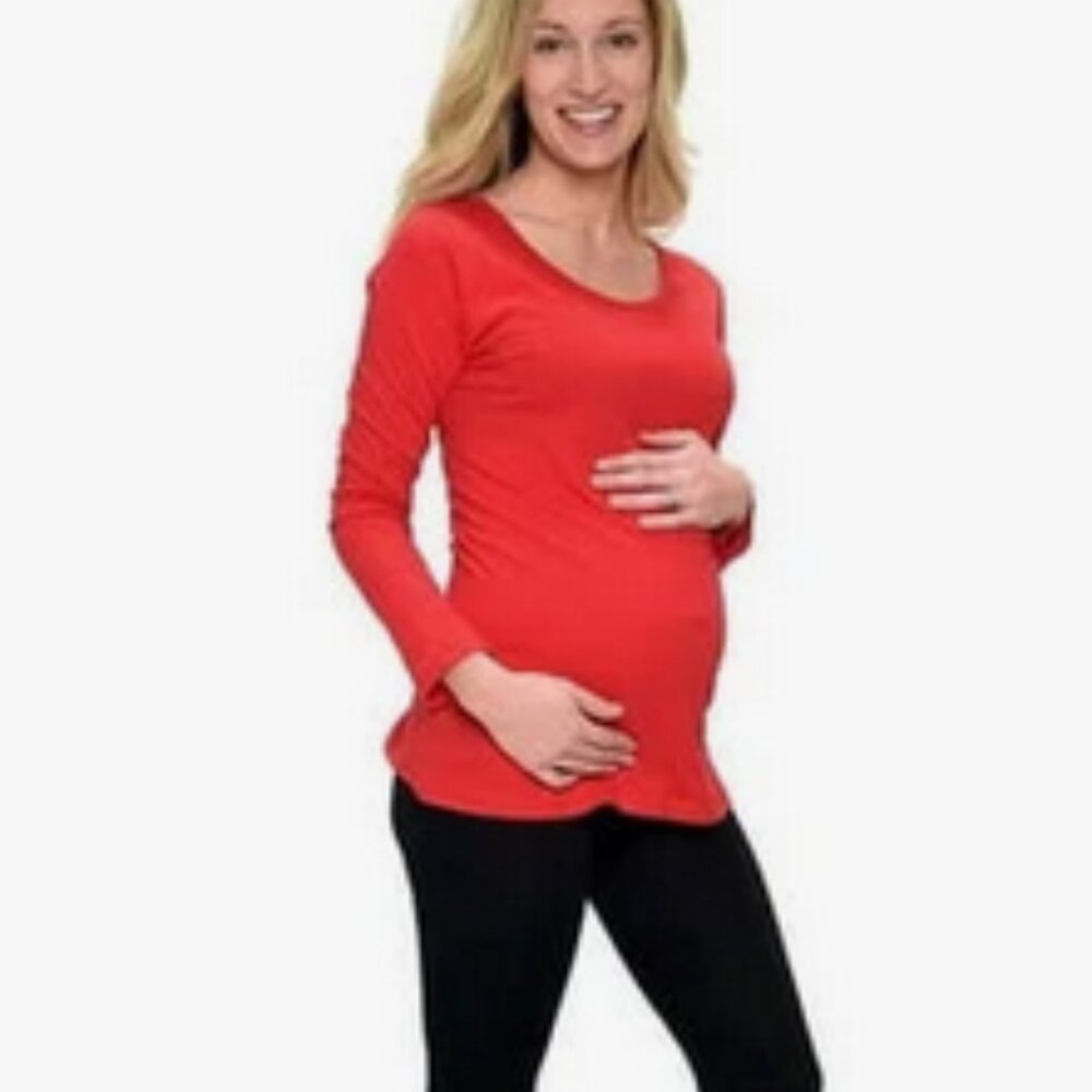 Time and Tru Red Long Sleeve Ruched Maternity Top